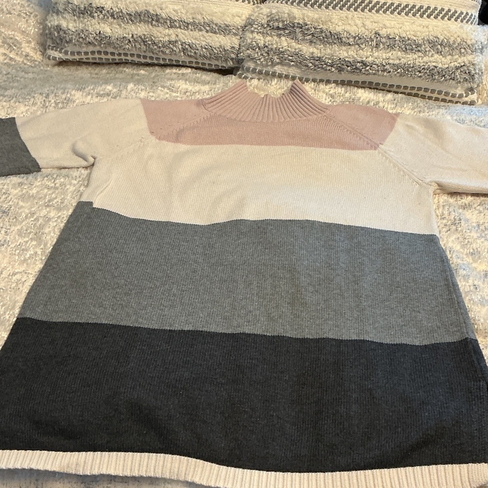 Charter Club Striped Cowl-Neck Sweater in Pink, Cream & Gray Tones